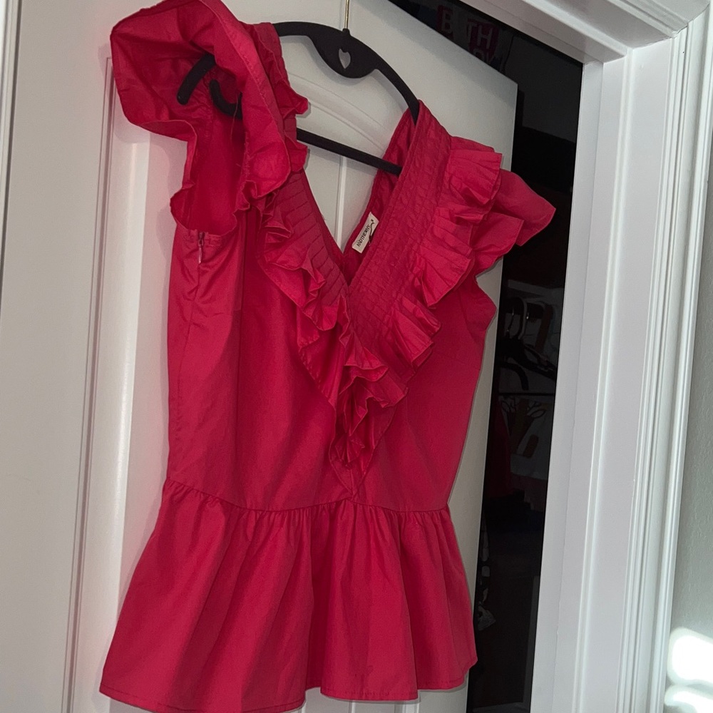 NWOT Women's Pink Ruffle V-Neck Peplum Top - Picture 4 of 8